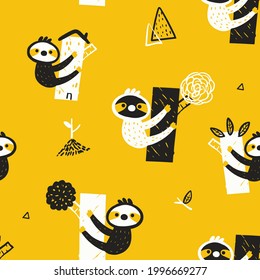 Illustration vector graphic of slow loris climb, perfect for background, fabric or object pattern, printing ,warping, textile etc.