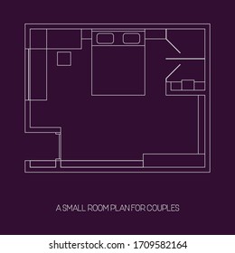 Illustration vector graphic of a small apartment room plan for couples in a trendy Line Art style - perfect for architecture and interior content, apartment, etc.
