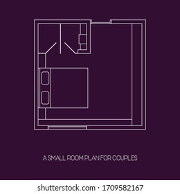Illustration vector graphic of a small apartment room plan for couples in a trendy Line Art style - perfect for architecture and interior content, apartment, etc.