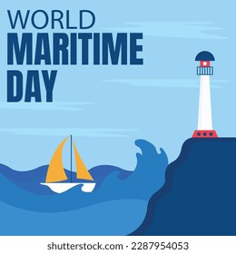 ilustración vectorial de un pequeño barco estrellado por las olas, mostrando una torre de faro, perfecto para el día internacional, el día marítimo mundial, celebrar, tarjeta de saludo, etc.

