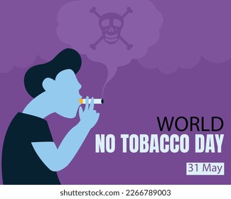 illustration vector graphic of smoke coming from a man smoking, showing a death skull, perfect for international day, world no tobacco day, celebrate, greeting card, etc.