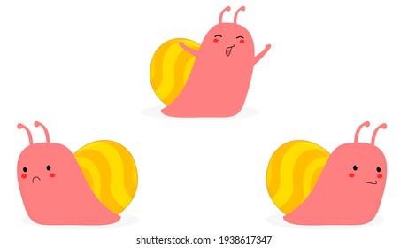 illustration vector graphic of Snail Collection kawaii cute Siput illustration perfect for toy cartoon kids and children book 