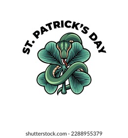 Illustration vector graphic of snake with clover leaves suitable for t-shirt design