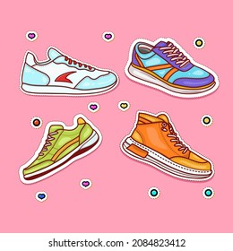 illustration vector graphic of sneakers. Cool Sneakers bundle set premium vector. Perfect for your product.