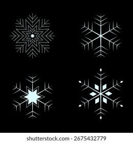 Ilustración Vector gráfico de copos de nieve en negro.