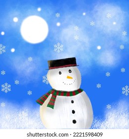Illustration vector graphic of a snowman with black hat