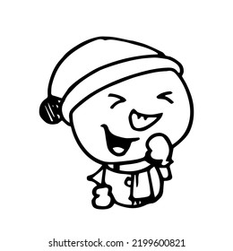 Illustration vector graphic of snowman line art cartoon.