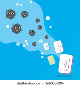 Illustration vector graphic of soap versus corona virus. Good to place on health care and medical content. Eps 10