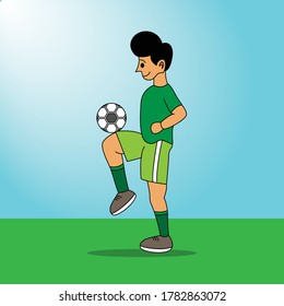 illustration vector graphic of soccer player at daytime. suitable for suitable for children book, drawing book, illustration book, etc