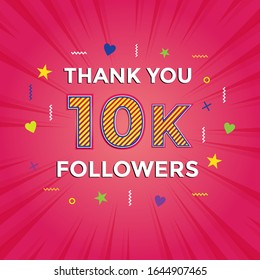 Illustration vector graphic of Social media banner with thank you for 10K followers. Pink background