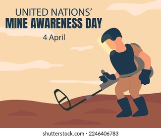 illustration vector graphic of a soldier checking a landmine, perfect for international day, united nations mine awareness day, celebrate, greeting card, etc.