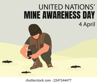 illustration vector graphic of a soldier holding a mine, perfect for international day, united nations mine awareness day, celebrate, greeting card, etc.