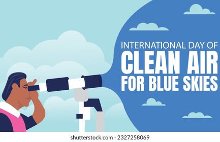 illustration vector graphic of someone uses binoculars to see blue clouds, perfect for international day, clean air for blue skies, celebrate, greeting card, etc.