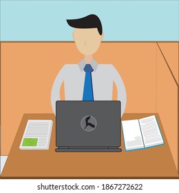 Illustration a vector graphic of someone working actively in his working room. Suitable for employees or workers.