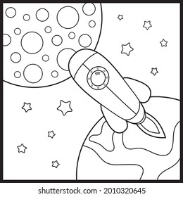 Illustration vector graphic of spaceship. Black and white vector illustration for coloring book