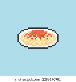 Illustration vector graphic of spaghetti bolognese in pixel art style