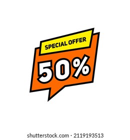Ilustración Vector Gráfico de oferta especial 50% con tema de dibujos animados