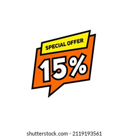 Gráfico de la oferta especial de vectores de ilustración 15% con tema de dibujos animados
