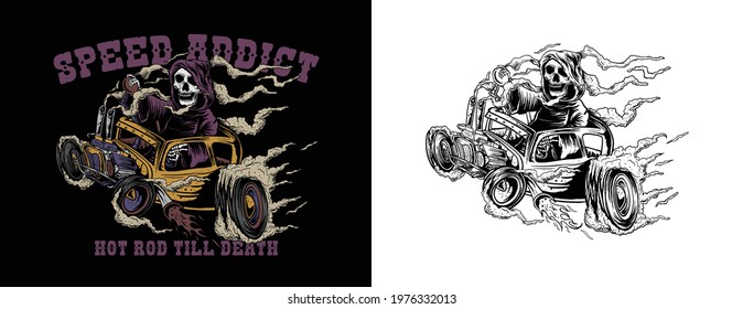 illustration vector graphic of speed addict skull. perfect for merchandise, apparel, shirt, wallpaper, poster, cloth