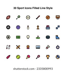 Illustration vector graphic of Sport Icons Set Filled Line Style. Sport Themed Icon. Vector illustration isolated on white background. Perfect for website or application design.