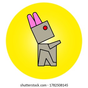 Illustration vector graphic of 
square angry rabbit with yellow circle background