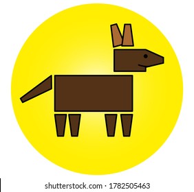 Gráfico vectorial de ilustración de perro cuadrado con fondo de círculo amarillo