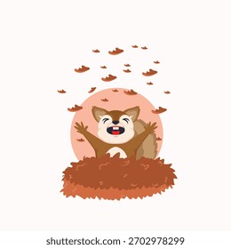 Illustration Vector Graphic Of a squirrel celebrating autumn