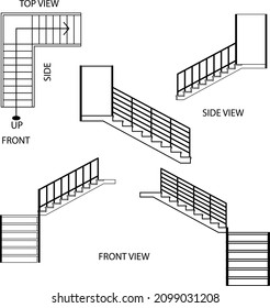 Illustration Vector Graphic Of Stairs, Top View Of Stairs, Side View, And Front View Of Stairs Suitable For Your Home Design