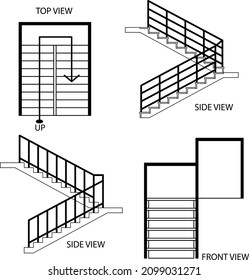 Illustration Vector Graphic Of Stairs, Top View Of Stairs, Side View, And Front View Of Stairs Good For Your Home Design