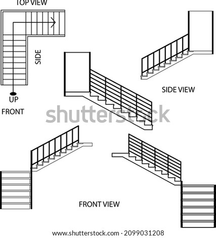 Illustration vector graphic of stairs, top view of stairs, side view, and front view of stairs suitable for your home design
