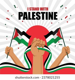 illustration vector graphic of I STAND WITH PALESTINE and flag,suitable for banner,poster,campaign,profile, DP