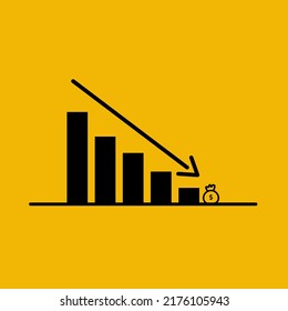 Illustration vector graphic of Statistic Curve Growing Down. Money decrased. Failed investment.
