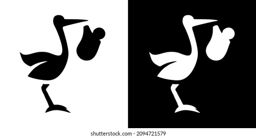 Illustration vector graphic of stork icon. Black and white color. Bird logo. Simple flat image