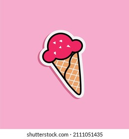 Ilustración vectorial gráfica de helado de fresa. Helados de fresa de estilo retro aislados en un fondo rosado. La ilustración es adecuada para carteles, volantes, emoticones, tarjetas, etc.