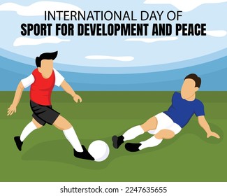 illustration vector graphic of a striker tackles another player, perfect for international day, sport for development and peace, celebrate, greeting card, etc.