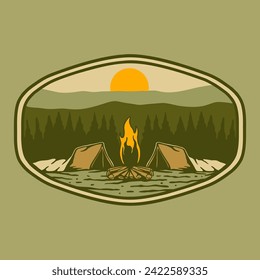 Illustration vector graphic of SUMMER CAMP BONFIRE ON FOREST for apparel design merchandise, such as logos on product packaging