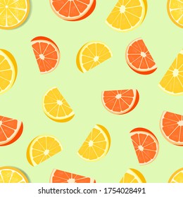 illustration vector graphic of Summer fruit pattern of lemon slices on a  teal background