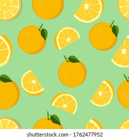 illustration vector graphic of Summer fruit pattern of lemon slices on a  teal background