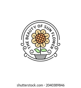 Illustration vector graphic of sun flower logo. Line art logo style. Design inspiration