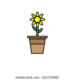 illustration vector graphic of sun flower on pot ,good for your project