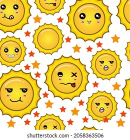 illustration vector graphic of sun kawaii. Cute Sun seamless pattern premium vector. Perfect for your background, textile product, print on demand
