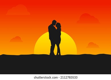 Illustration Vector Graphic of Sunset Couple Silhouette. Perfect to use for Wallpaper