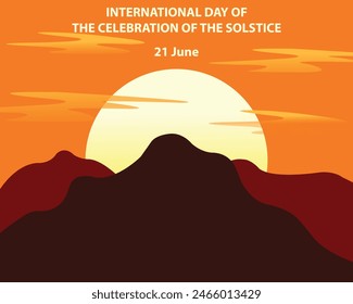 illustration vector graphic of sunset in the mountains, perfect for international day, celebrate of the solstice, celebrate, greeting card, etc.