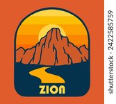Illustration vector graphic of SUNSET ON ZION NATIONAL PARK for apparel design merchandise, such as logos on product packaging