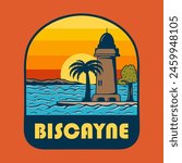 Illustration vector graphic of SUNSET ON BISCAYNE NATIONAL PARK for apparel design merchandise, such as logos on product packaging