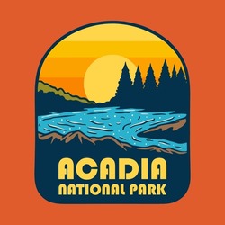 Illustration Vector Graphic Of SUNSET ON ACADIA NATIONAL PARK For Apparel Design Merchandise, Such As Logos On Product Packaging
