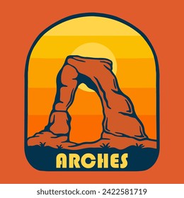 Illustration vector graphic of SUNSET ON ARCHES NATIONAL PARK for apparel design merchandise, such as logos on product packaging