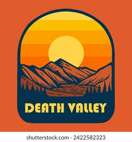 Illustration vector graphic of SUNSET ON DEATH VALLEY NATIONAL PARK for apparel design merchandise, such as logos on product packaging
