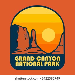 Illustration vector graphic of SUNSET ON GRAND CANYON NATIONAL PARK for apparel design merchandise, such as logos on product packaging