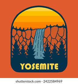 Gráfico vectorial de ilustración de SUNSET ON YOSEMITE NATIONAL PARK para artículos de diseño de prendas de vestir, como logotipos en el embalaje de productos